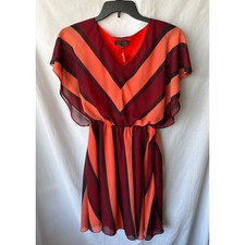 MM Couture Mini Dress Orange Red Chevron Boho Stripe Flutter Sleeve Medium