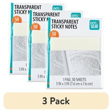 3 Pack Semi-Transparent Sticky Notes 3x3 Inch, 50 Sheets Per Pad