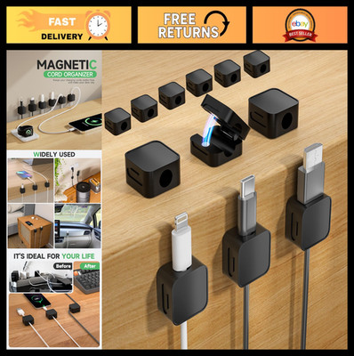 12 Magnetic Cable Clips - Under Desk Cord Management, Adhesive Organizer for Hom