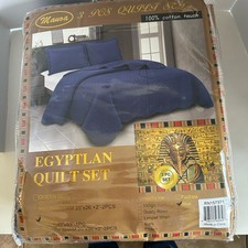 King Size Cotton Quilt Set, 3-pieces, Navy, Mauoa Brand