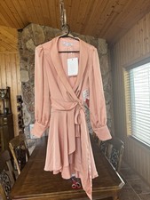 12514 Ieena For Mac Duggal Salmon Wrap Satin Mini Dress Size 4