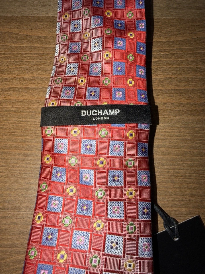 Duchamp London Multicolor Geometric HAND-MADE 100% Silk Necktie - Image 2 of 4