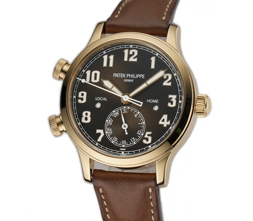 Patek Philippe Calatrava 38mm Pilot Travel Time 18k RG Brown D...