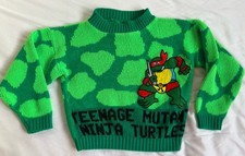 Vintage 90s Teenage Mutant Ninja Turtles Kids Sweater Sz 5-6 Green Shell Print