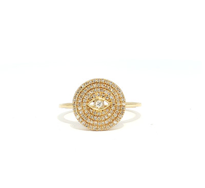 14K Yellow Gold Round Diamond Eye Ring