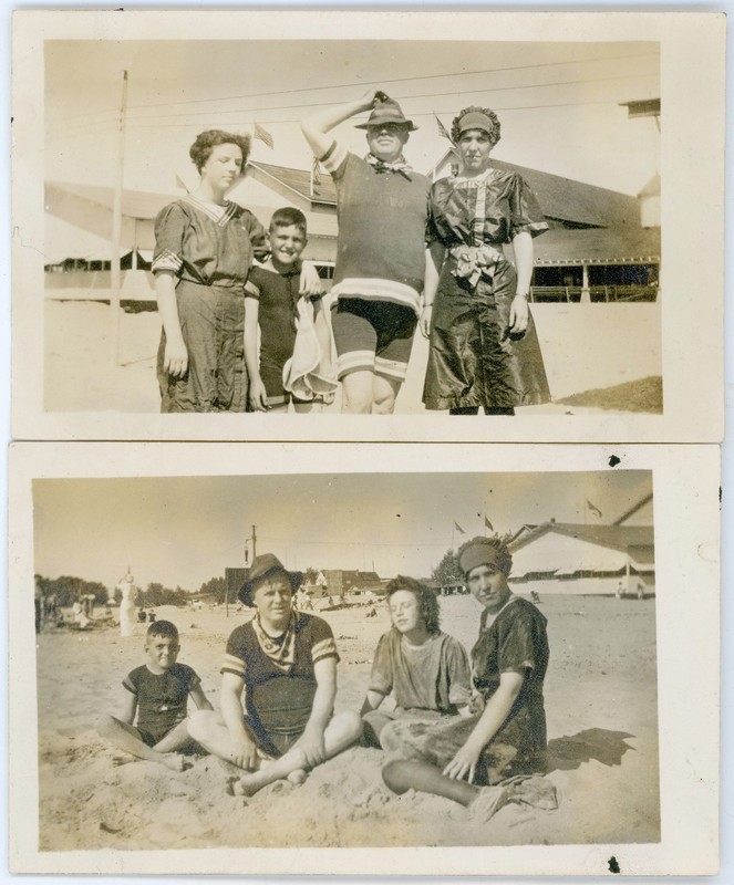Vintage 1900's-1910's Snapshot Lot Family in Edwardian Bathing Costumes on Beach