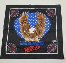 Vtg 90s Harley-Davidson Eagle Bandana Scarf Sink Your Claws Into Something Wild