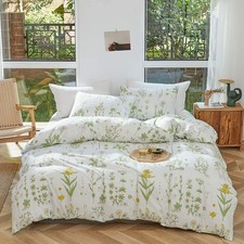 3pcs Botanical Comforter Set Twin, Flowers n Leaves Print on Green Tint, Smoo...