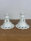 Set Candlestick Milk Glass White Doric Lace Lattice Westmoreland USA Vtg Holders