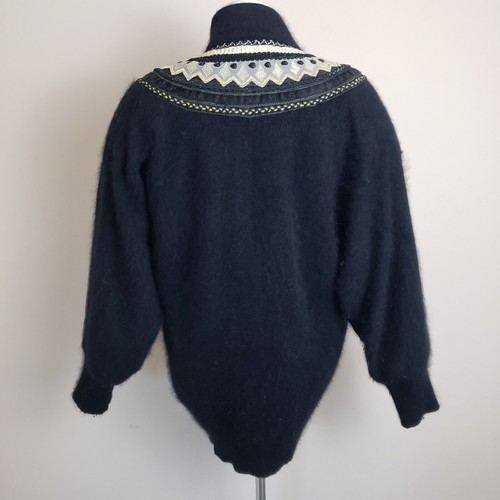 Vintage Cavalini Angora Lambs Wool Blend Cardigan Med Sweater Embroidered Beaded - Picture 4 of 14