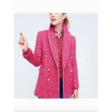 J. Crew Diamond Tweed Jacket Coat Blazer Pink Herringbone 4