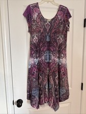 World Unity Womens LARGE Boho Maxi Dress Paisley Pink Purple Stretch Sleeveless