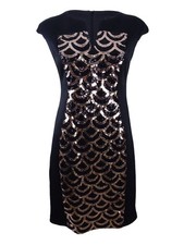 Connected Women's Petite Sequined-Panel Sheath Dress (4P,Black/Gold)
