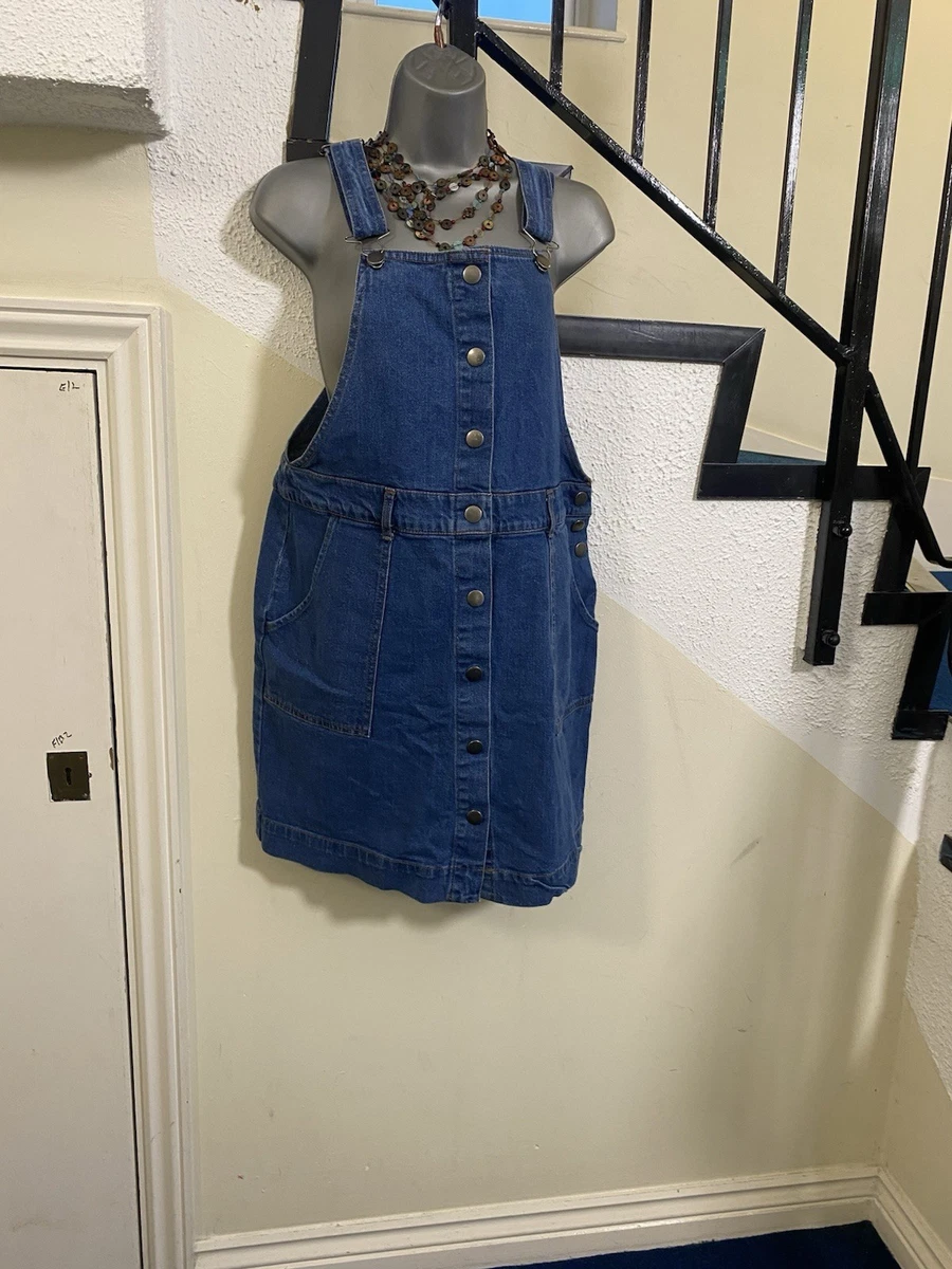 red herring denim dress Light Blue Red Herring Buckled Denim Mini Pinafore Dress