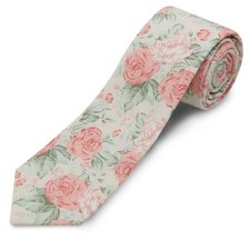 Cotton Floral Ties for Men 2.76" Men's Skinny Tie Linen Flower Pink Peony