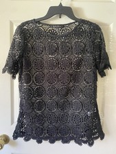 Banana Republic Size Small Black Lace Blouse Short Sleeves EUC