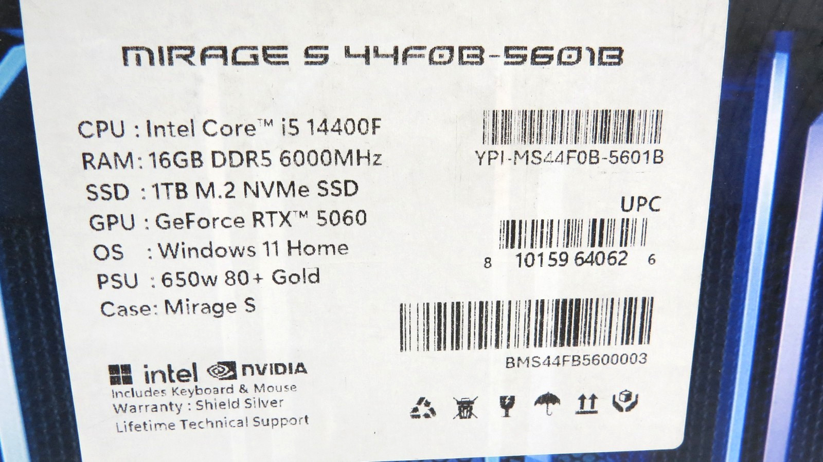 Computadora de escritorio gamer YEYIAN Mirage S 44F0B-5601B Core i5 16GB RAM 1TB SSD RTX 5060, imagen 6