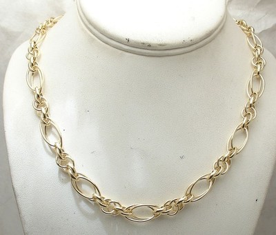 Technibond Double Oval Kreis Gliederkette Halskette 14K Gelbgold vergoldet Silber