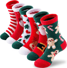 Girls Kids Fuzzy Socks with Grips Toddler Non Slip Slipper Socks Crew Fluffy War