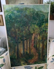 Large Antique Original 27 X 40 Abstract Landscape Oil Painting On Canvas