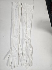 Vintage Ladies Womens Long White Opera Gloves 1960s Wrist Buttons Small