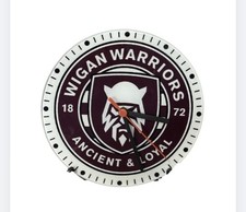 Wigan Warriors Rugby League Glass Wall Clock. Cherry  And White 20cm