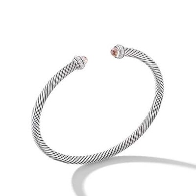 David Yurman klassisches Kabelarmband Silber Morganit Pavé Diamanten neu mit Etikett 850 $ Medium