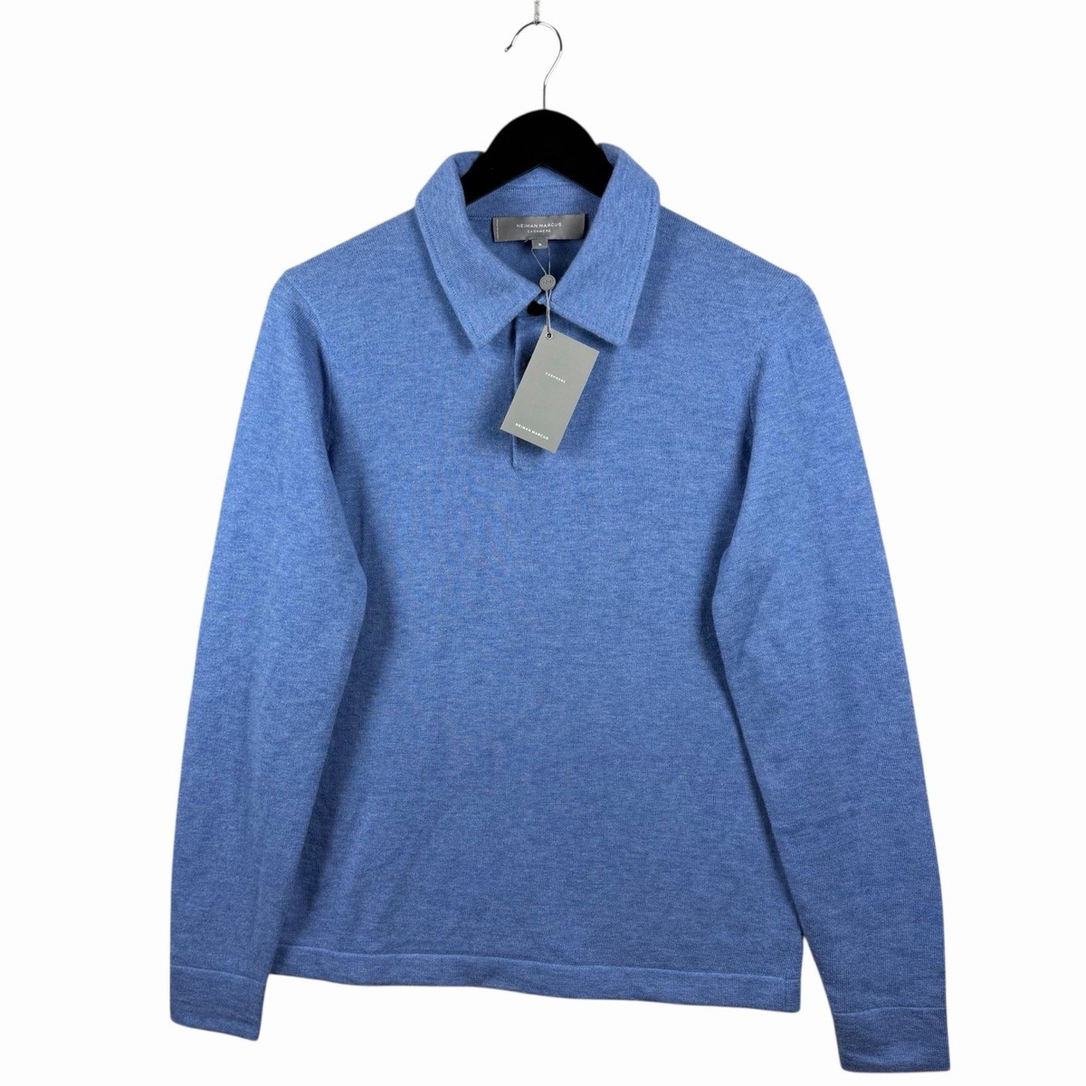 NWT $350 Neiman Marcus 100% Cashmere Blue Polo Sweater Men
