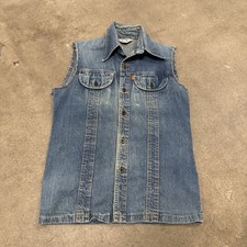 VINTAGE 70s LEVIS PANATELLA ORANGE TAB DENIM JEAN BUTTON VEST WESTERN SMALL MEN