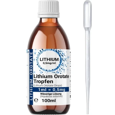 BMUT 1x 100 ml Lithiumorotat Lösung 0,5 mg/ml – Lithium Tropfen mit Pipette 99,9%