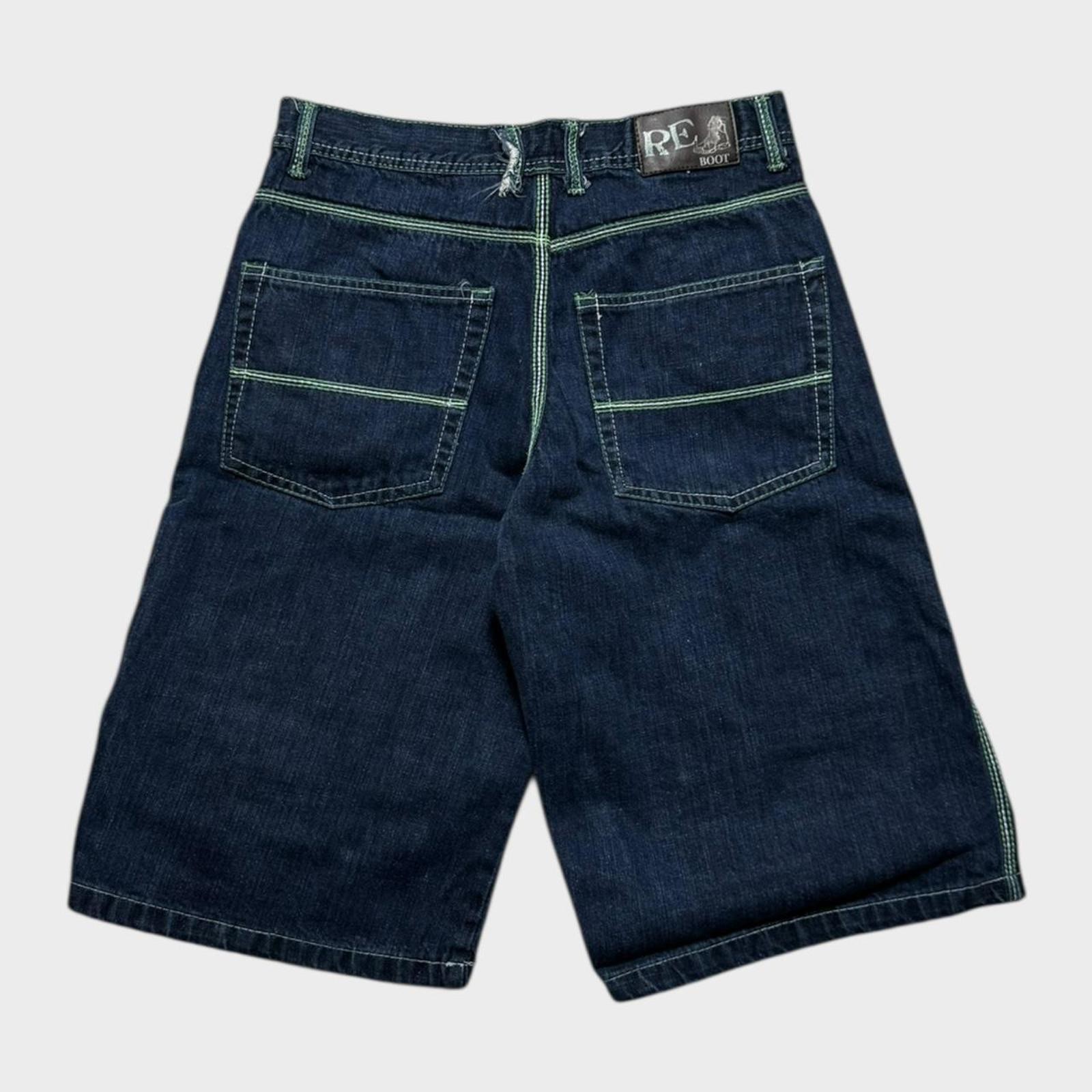 Pantalones cortos de mezclilla para hombre Re Boot azul marino y verde talla 32 cintura ajuste súper holgado