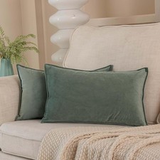 Decorative Lumbar Velvet Throw Pillow Covers 12x20 12" x 20" Pack of 2 Sage