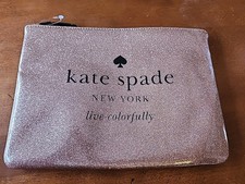 KATE SPADE NEW YORK GLITTER PINK MAKEUP COSMETICS BAG PINK/BLACK LIVE COLORFULLY