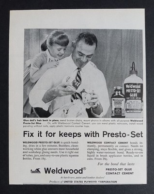 Weldwood Presto-Set Glue Magazine Ad 1950s Family Repair DIY