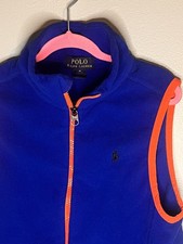 Polo Ralph Lauren Boys Blue Orange Trim Fleece Full Zip Vest Size M 10 12 EUC