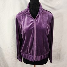 COLDWATER CREEK Size PS Dark Purple Velvet Collared Full Zip Athleisure Jacket