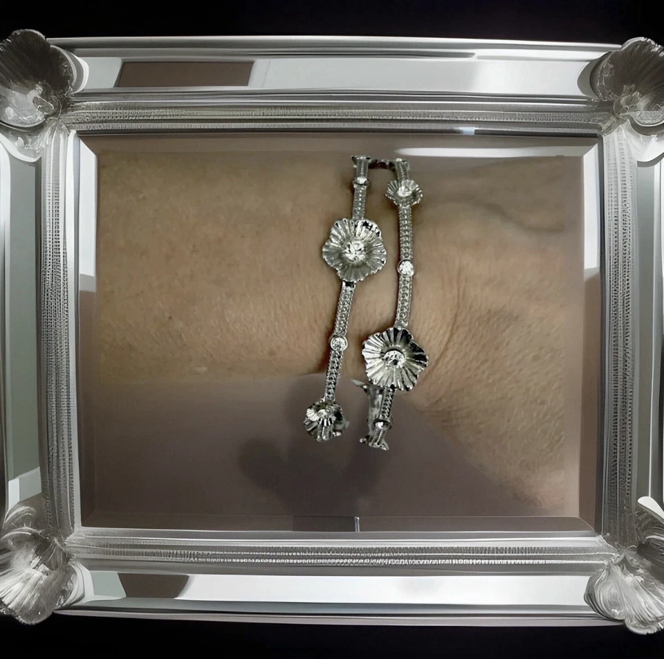 "Brazaletes retro XL de colección estilo Art Nouveau 2 cristal checo tono plata 9""" Foto 4 de 4