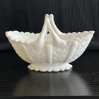 FENTON Vintage Daisy & Button Milk Glass Basket circa 1965 split twig handle MCM