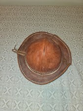 Brown Leather Wide-Brim Hat with Decorative Stitching