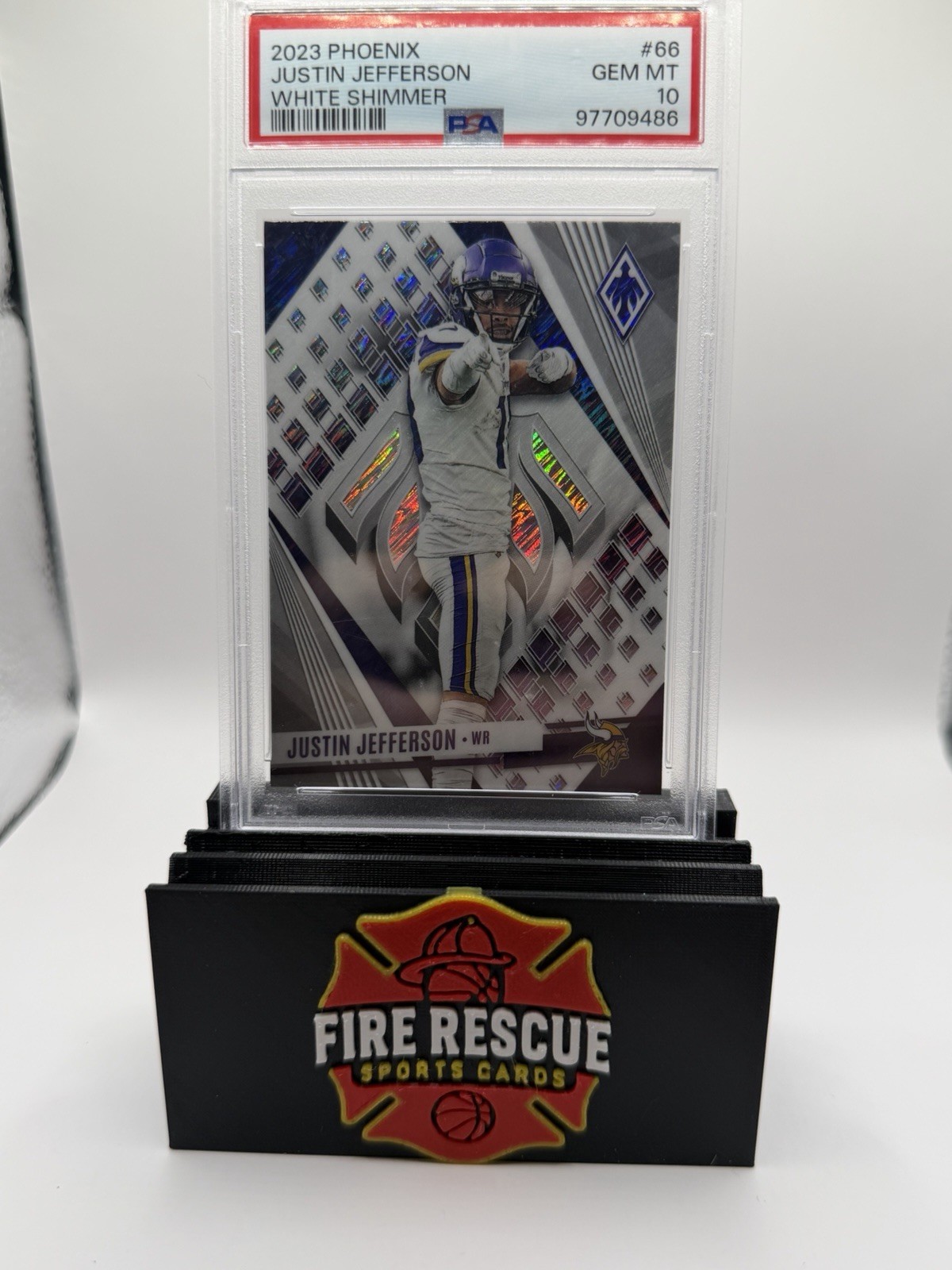 Justin Jefferson PSA 10 White Shimmer Phoenix 2023 #66 POP 2 PSA 10 Vikings