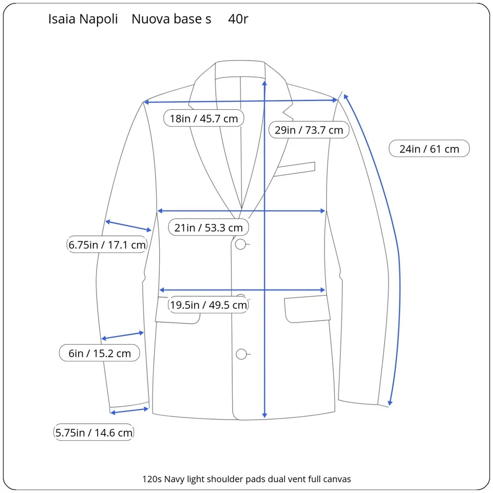 Traje Isaia Napoli 40r 34x29 Azul Marino Super 120s Nuova Base S Rayas 50 Italia Foto 2 de 4