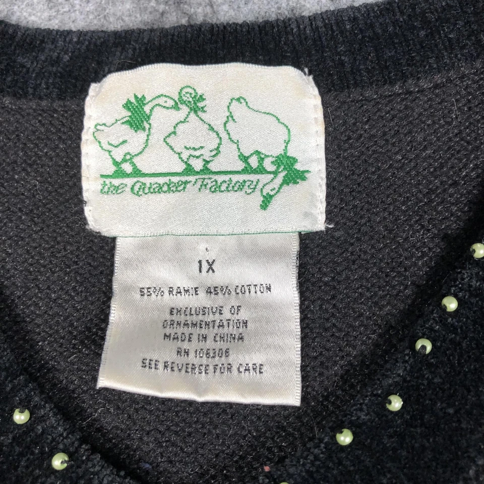 Quacker Factory Sweater Womens 1X Black Sequin Beaded Christmas Tree Holiday - Image 3 of 4