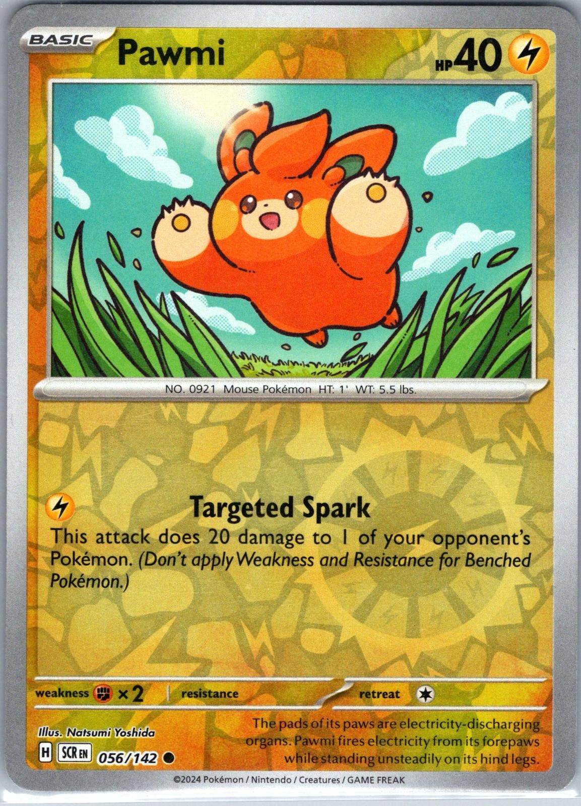 Pawmi 56/142 Common Stellar Crown Pokemon Reverse Holo Lightly Played
