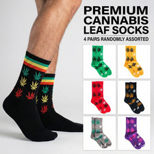 4 Pairs of Men s Marijuana Weed Leaf Crew Sock 420 Randomly Assorted