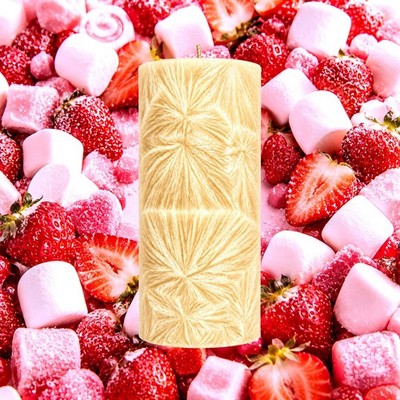 Strawberry Marshmallows Pillar Candle - 4 Sizes - Choose Your Colour