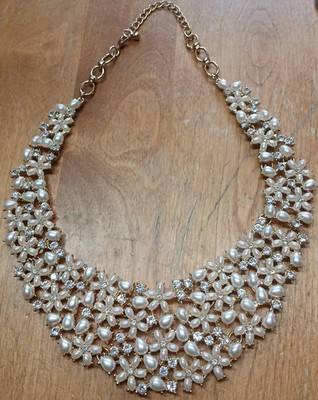 VINTAGE Goldtone Clear Stone Cluster Statement Choker Necklace