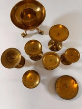 Vtg  Candle Stick Holders Gold Tone Brass Weddings Christmas Lot 8 MGM Patina