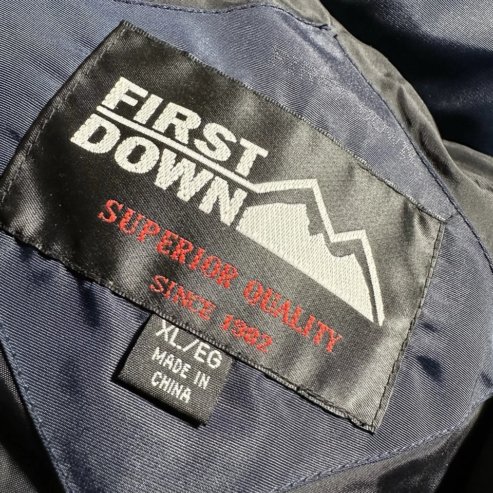 Abrigo acolchado azul First Down para hombre talla XL largo cálido invierno plumas de pato Foto 3 de 4