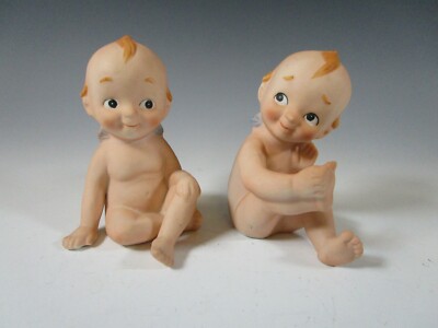 Lefton KEWPIE DOLLS Blue Wing Bisque Boy Figurines SET 2  02132