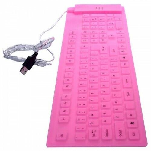 USB Flexible Silicone Keyboard Certified 109 Keys (Pink) - Afbeelding 1 van 4